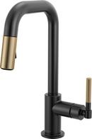 Single Handle Pull Down Bar Faucet in Matte Black with Brilliance® Luxe Gold®