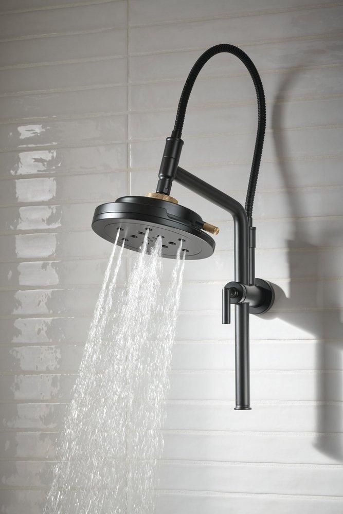 Multi Function Showerhead in Matte Black with Brilliance&reg; Luxe Gold&reg; 