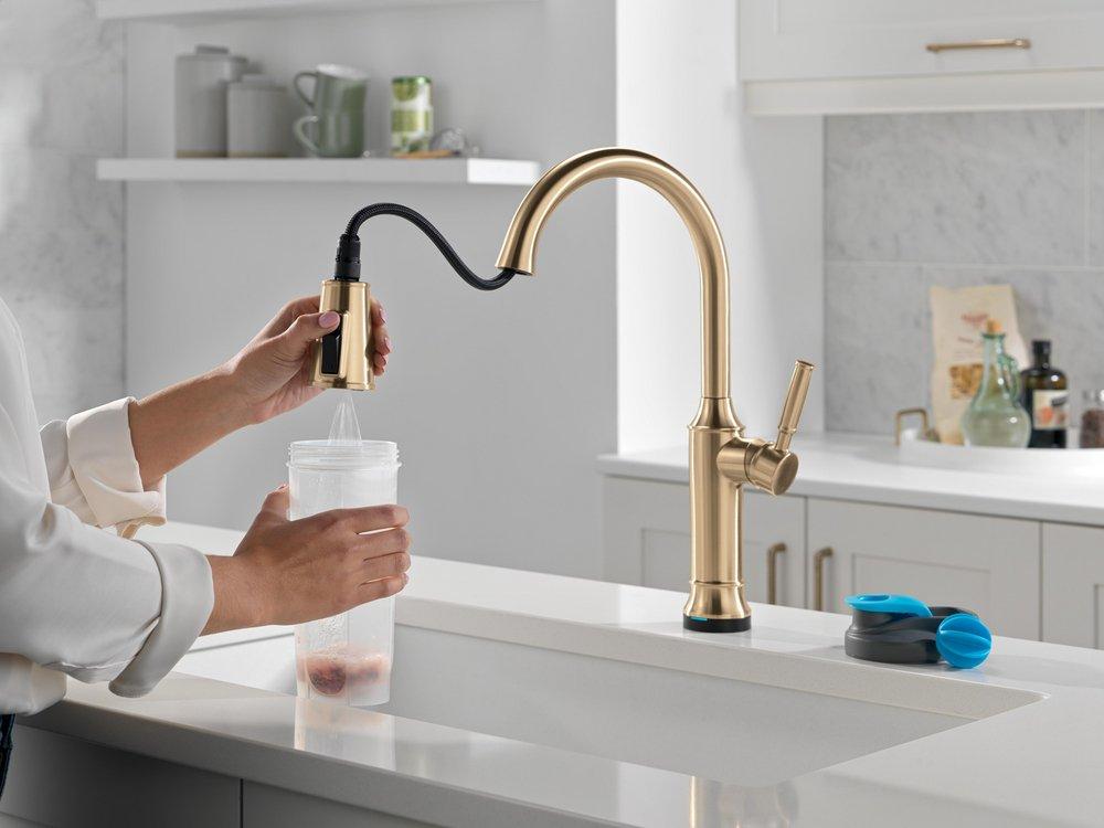Single Handle Pull Down Touchless Kitchen Faucet in Lumicoat Champagne Bronze 