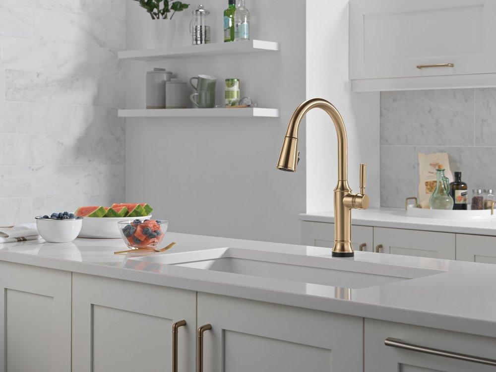 Single Handle Pull Down Touchless Kitchen Faucet in Lumicoat Champagne Bronze 