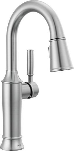 Single Handle Pull Down Bar Faucet in Stainless Steel