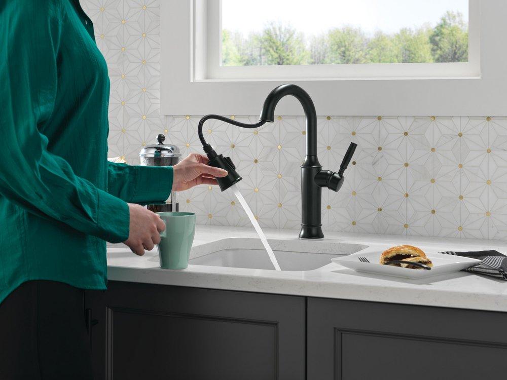 Delta Faucet Matte Black Single Handle Pull Down Bar Faucet 