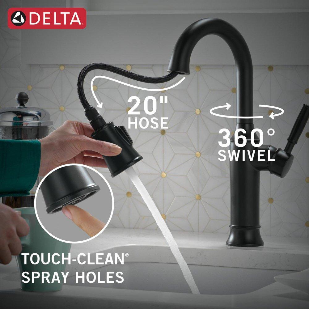 Delta Faucet Matte Black Single Handle Pull Down Bar Faucet 