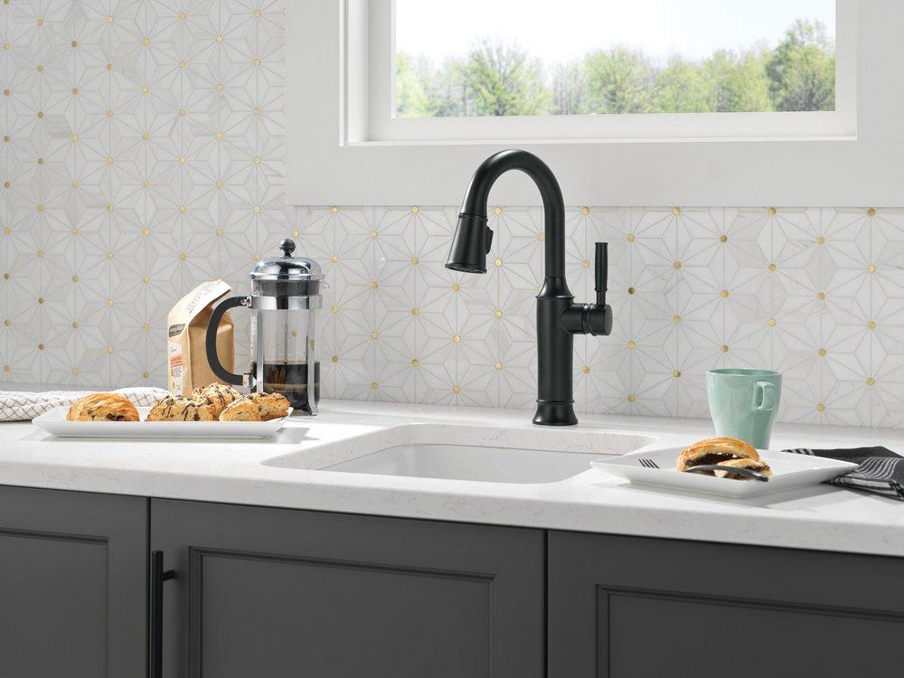 Delta Faucet Matte Black Single Handle Pull Down Bar Faucet 
