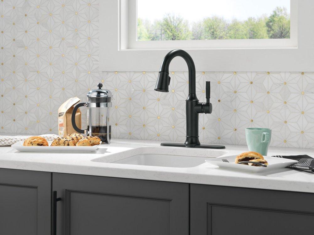 Delta Faucet Matte Black Single Handle Pull Down Bar Faucet 