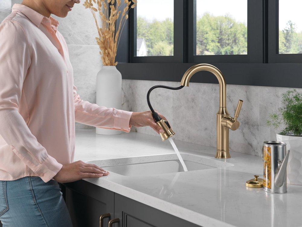 Delta Faucet Lumicoat Champagne Bronze Single Handle Pull Down Bar Faucet 