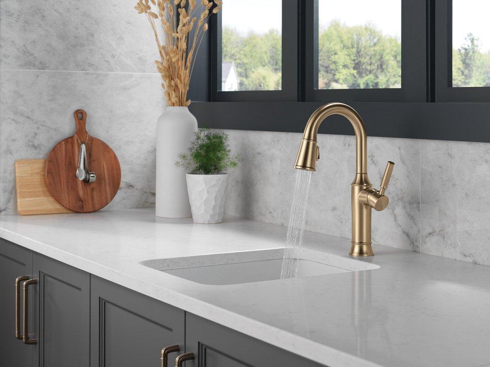 Delta Faucet Lumicoat Champagne Bronze Single Handle Pull Down Bar Faucet 