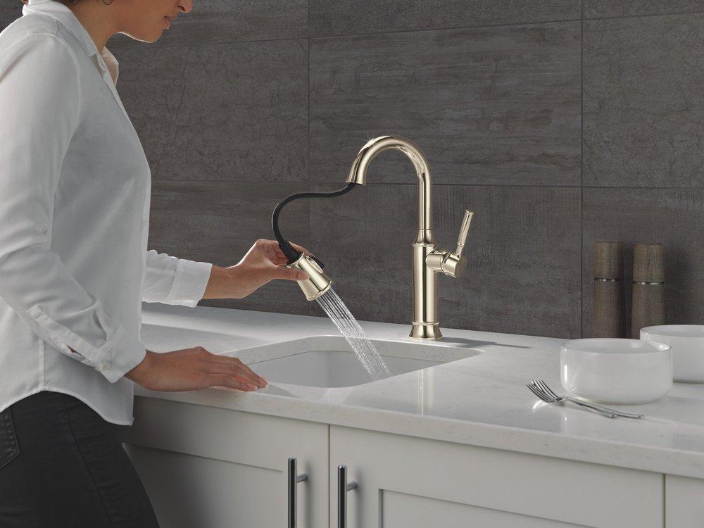 Delta Faucet Polished Nickel Single Handle Pull Down Bar Faucet 