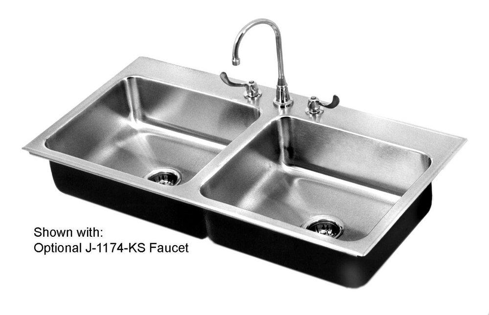Just Manufacturing Brushed Steel 1 Hole Drop-In Double Bowl Sink 