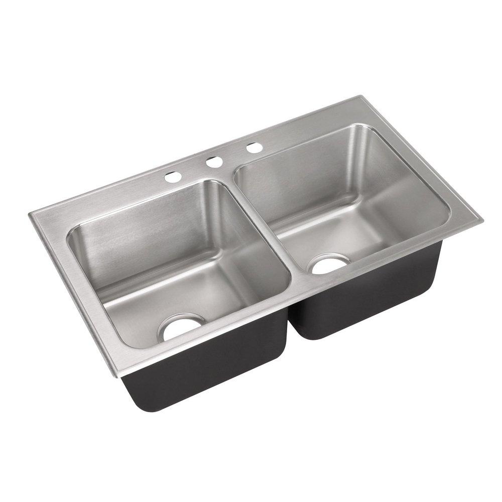 Just Manufacturing Brushed Steel 33 x 19 in. 3 Hole Stainless Steel Double Bowl Drop-in Kitchen Sink 