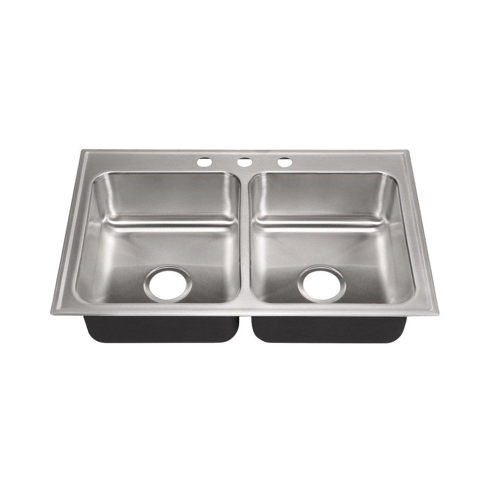 Just Manufacturing Brushed Steel 33 x 21 in. Stainless Steel Double Bowl Drop-in Kitchen Sink in No. 4 