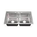 Just Manufacturing Brushed Steel 33 x 21 in. Stainless Steel Double Bowl Drop-in Kitchen Sink in No. 4 