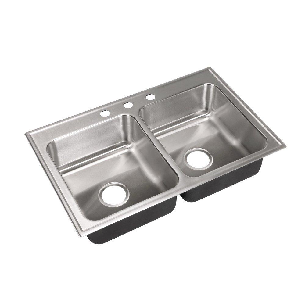 Just Manufacturing Brushed Steel 33 x 21 in. Stainless Steel Double Bowl Drop-in Kitchen Sink in No. 4 