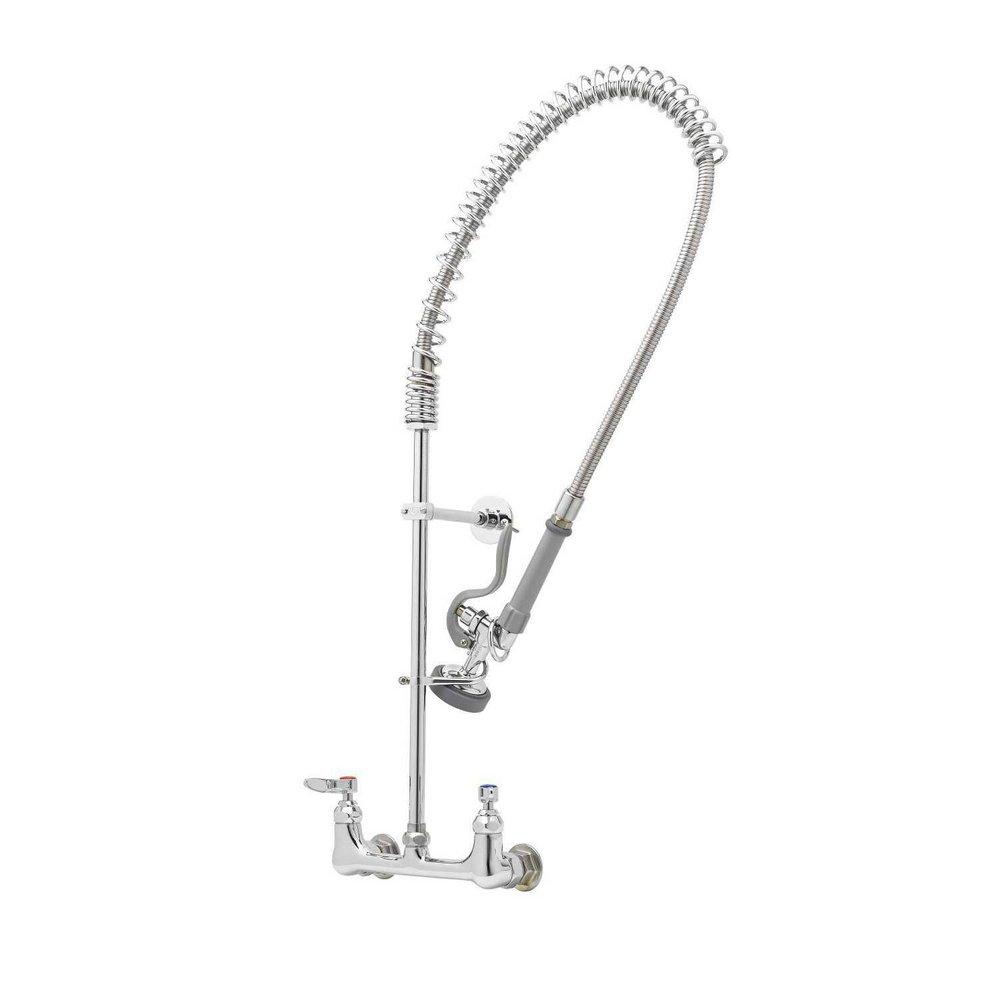 T&S Brass Chrome Plated 1.2 gpm 8 in. Centerset Two Handle EasyInstall Wall Mount Pre-Rinse Service Faucet 