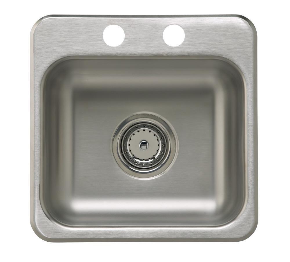 Sterling Stainless Steel 15 x 15 in. 2 Hole Drop-in and Undermount Stainless Steel Bar Sink 