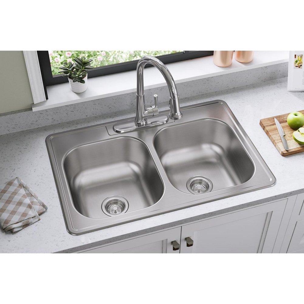 Dayton Elite Satin 33 x 22 in. Stainless Steel Double Bowl Drop-in Kitchen Sink in Elite Satin 