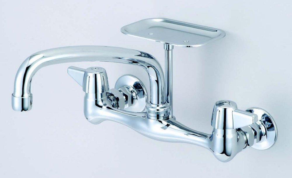Central Brass Polished Chrome Kitchen Faucet with Double Canopy Handle and Soap Dish 