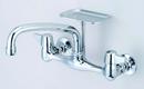 Kitchen Faucet with Double Canopy Handle and Soap Dish in Polished Chrome