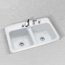 Commercial Enameling White 32 x 21 in. 4 Hole Cast Iron Double Bowl Undermount Kitchen Sink 