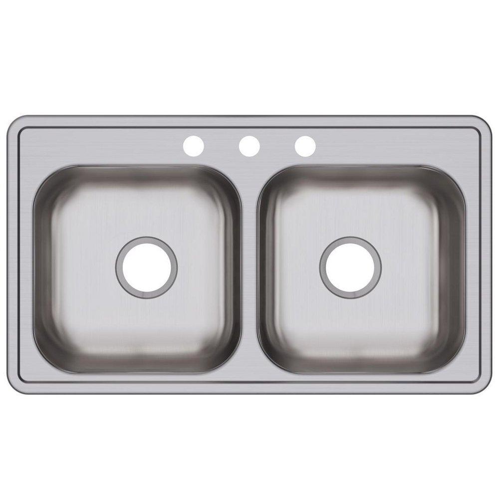Dayton Satin 33 x 19 in. Stainless Steel Double Bowl Drop-in Kitchen Sink in Satin 