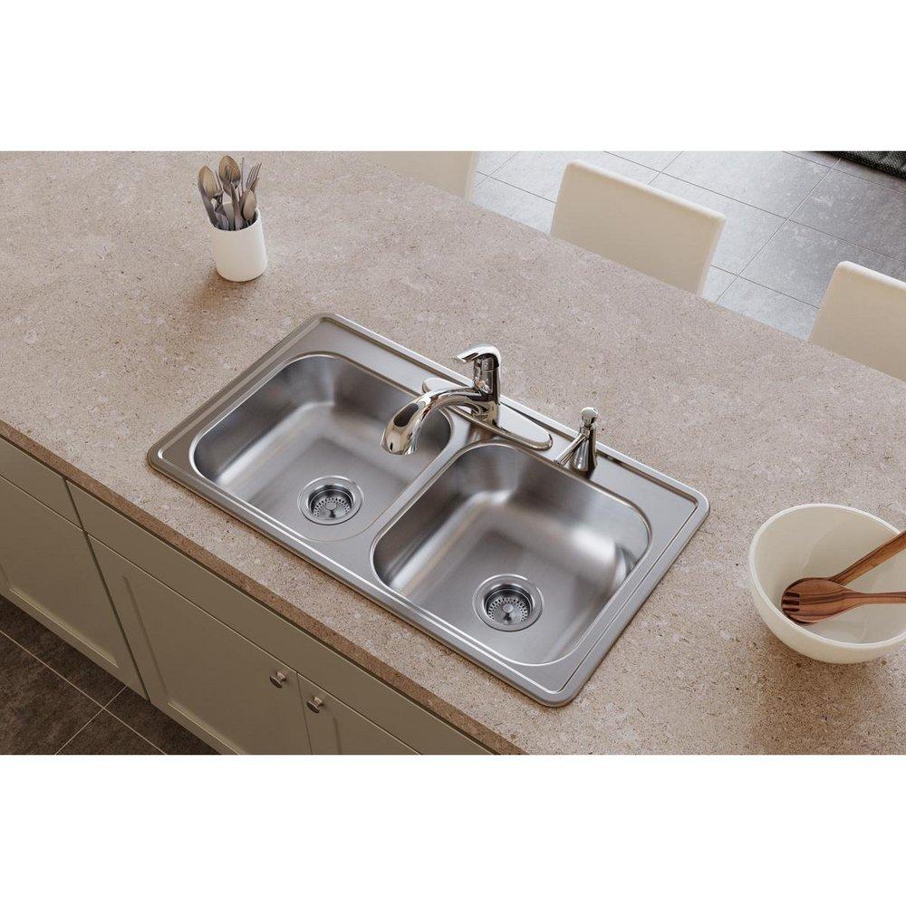 Dayton Satin 33 x 19 in. Stainless Steel Double Bowl Drop-in Kitchen Sink in Satin 