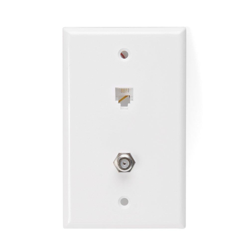 LEVITON White 4-Conductor Combined Wall Jack 