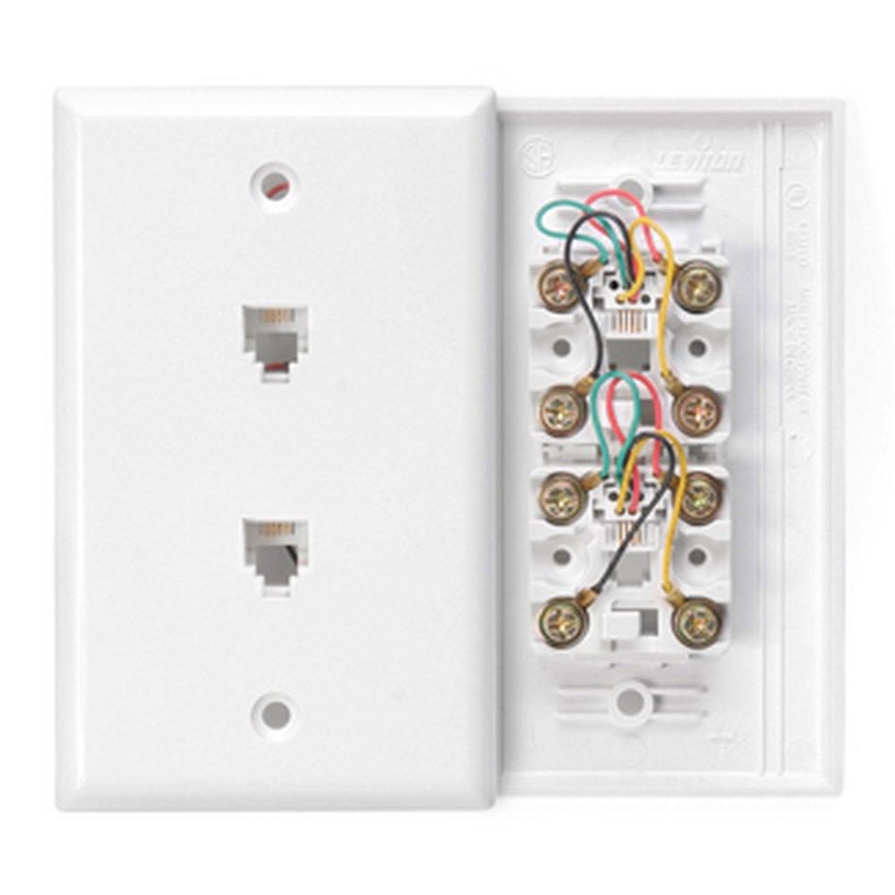 LEVITON White 4-Conductor Duplex Wall Jack 