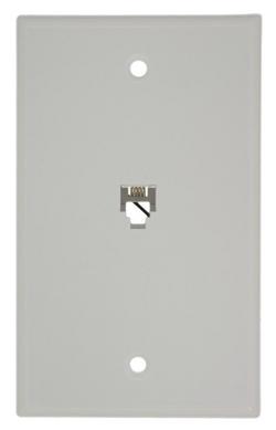 1 Gang High Impact Plastic 6P4C Telephone Flush Wall Plate in White