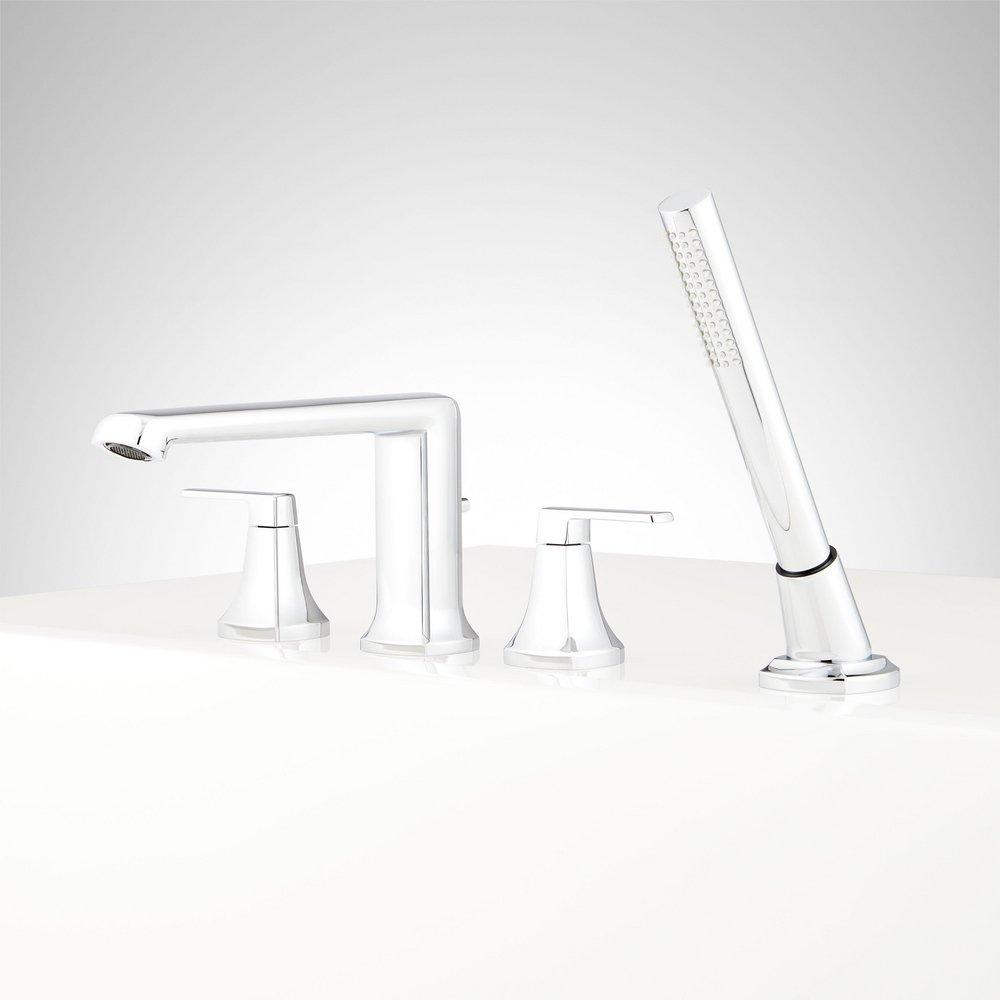 Signature Hardware Chrome Two Handle Roman Tub Faucet with Hand Shower 
