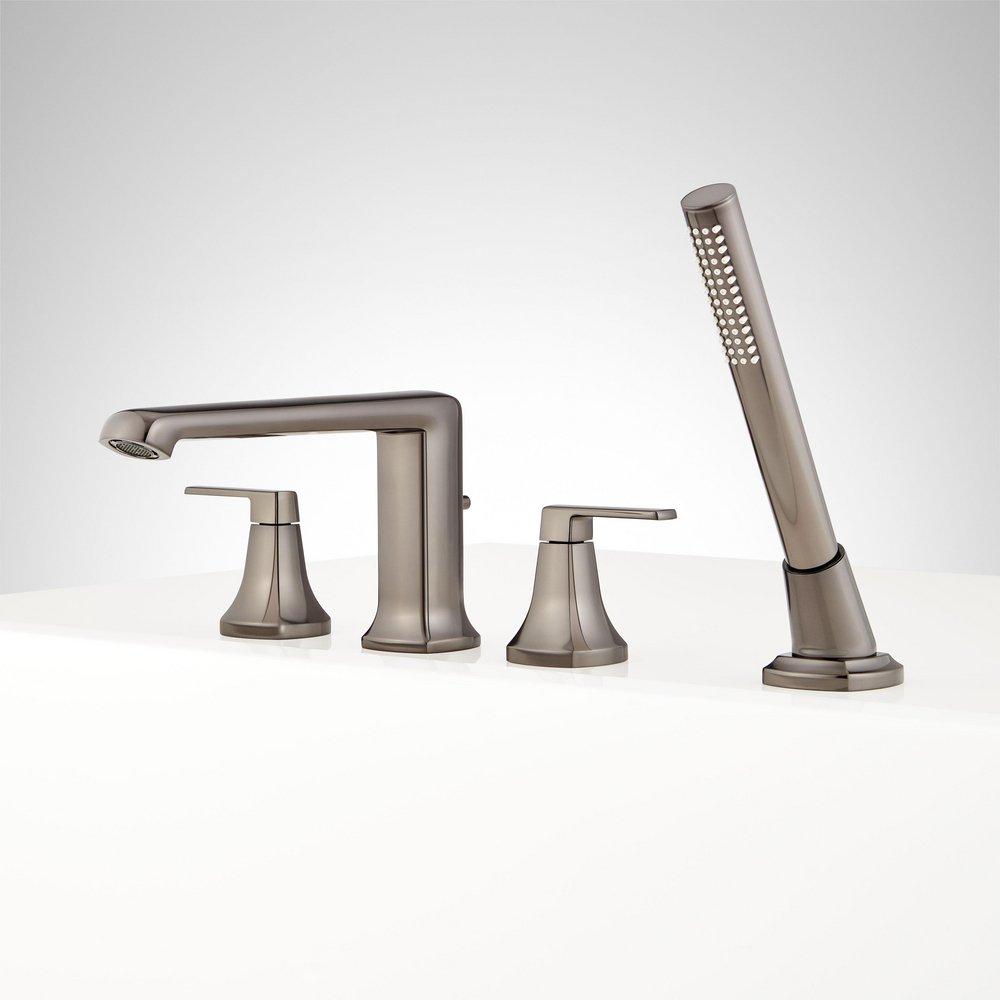Signature Hardware Gunmetal Two Handle Roman Tub Faucet with Hand Shower 