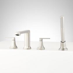 Two Handle Roman Tub Faucet with Hand Shower in Brushed Nickel
