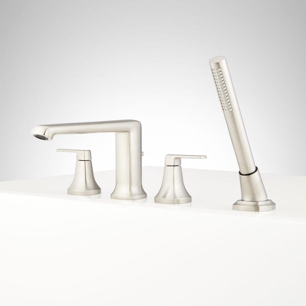Signature Hardware Brushed Nickel Two Handle Roman Tub Faucet with Hand Shower 