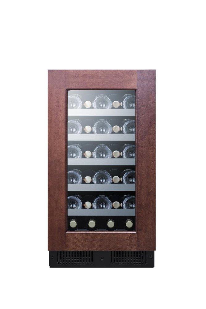 18 INCH WIDE 29 BTL CAPA PANEL READY BUILT-IN / FS WINE COOLER W/ WOOD SHELVES AND LED LIGHTS 