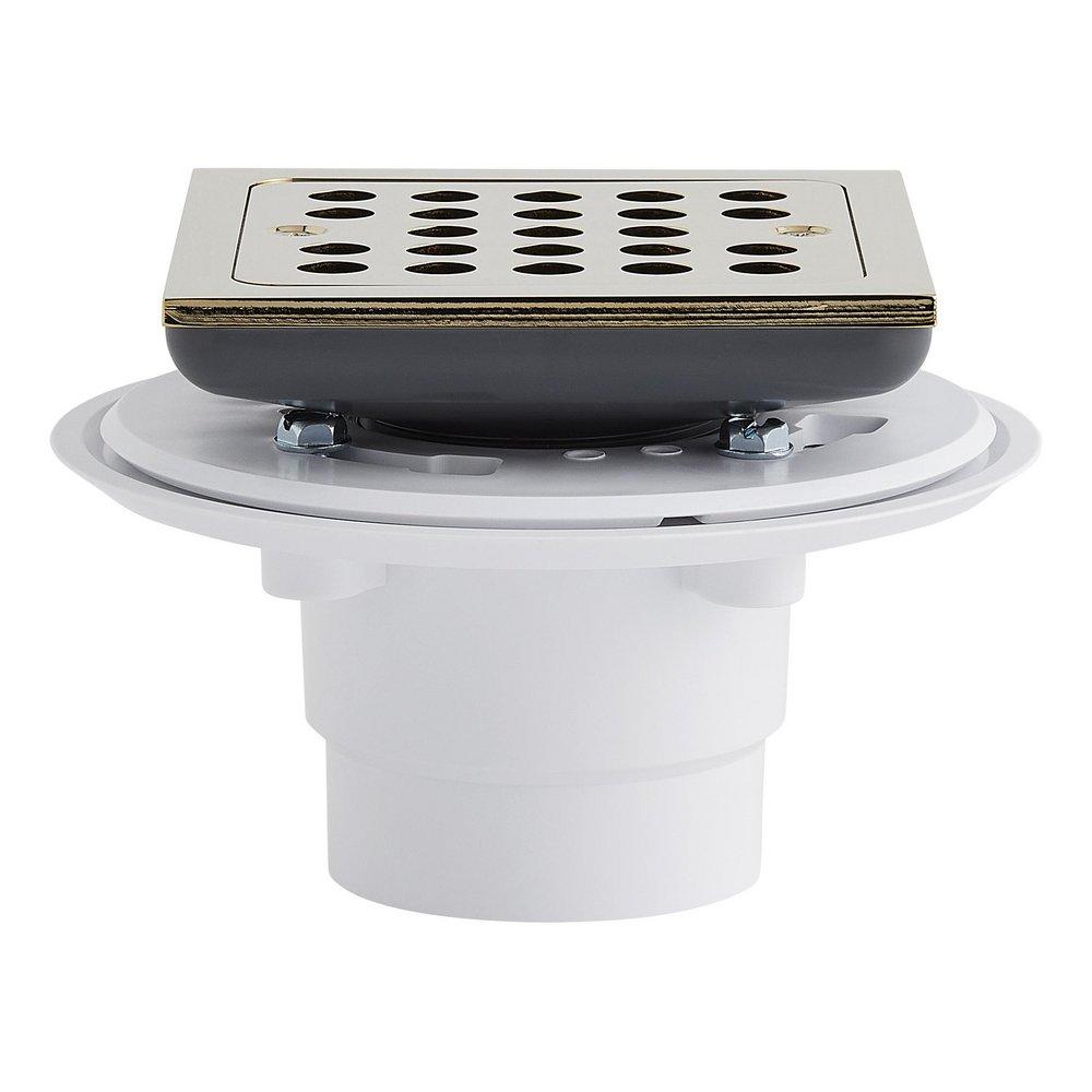 Signature Hardware Polished Brass 4-1/2 in. Square Shower Drain 