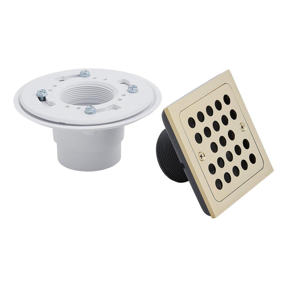 Signature Hardware Polished Brass 4-1/2 in. Square Shower Drain 