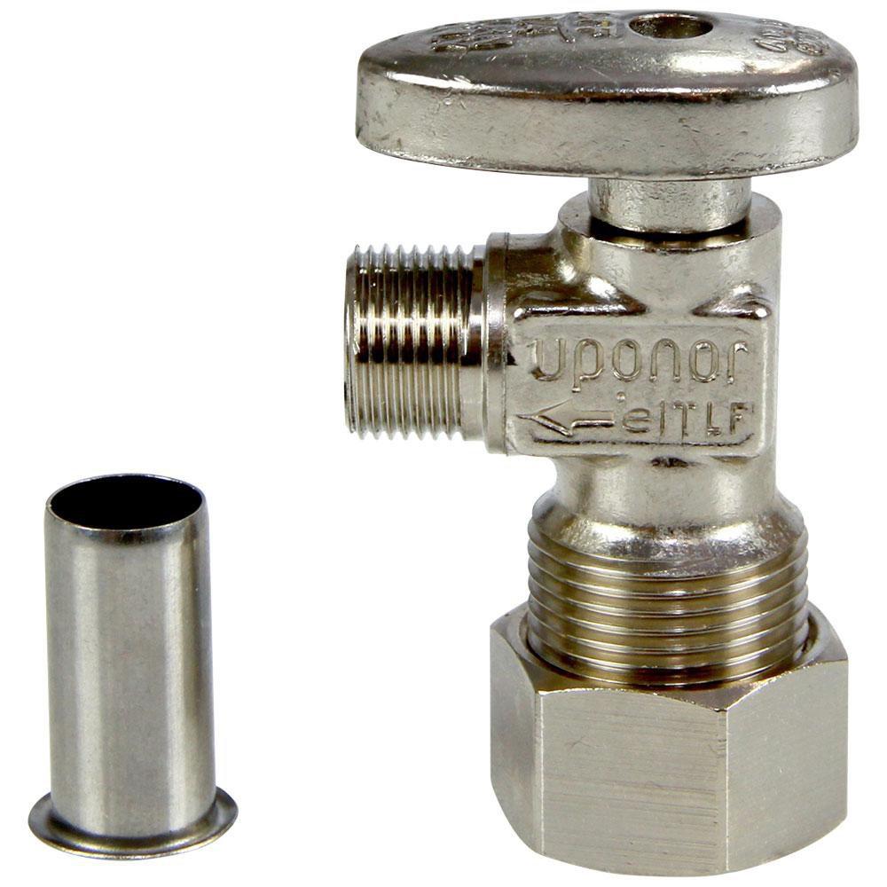 LF BRASS COMPRESSION ANGLE STOP VALVE WITH PEX STIFFENER 1/2 COMP X 3/8 OD COMP 