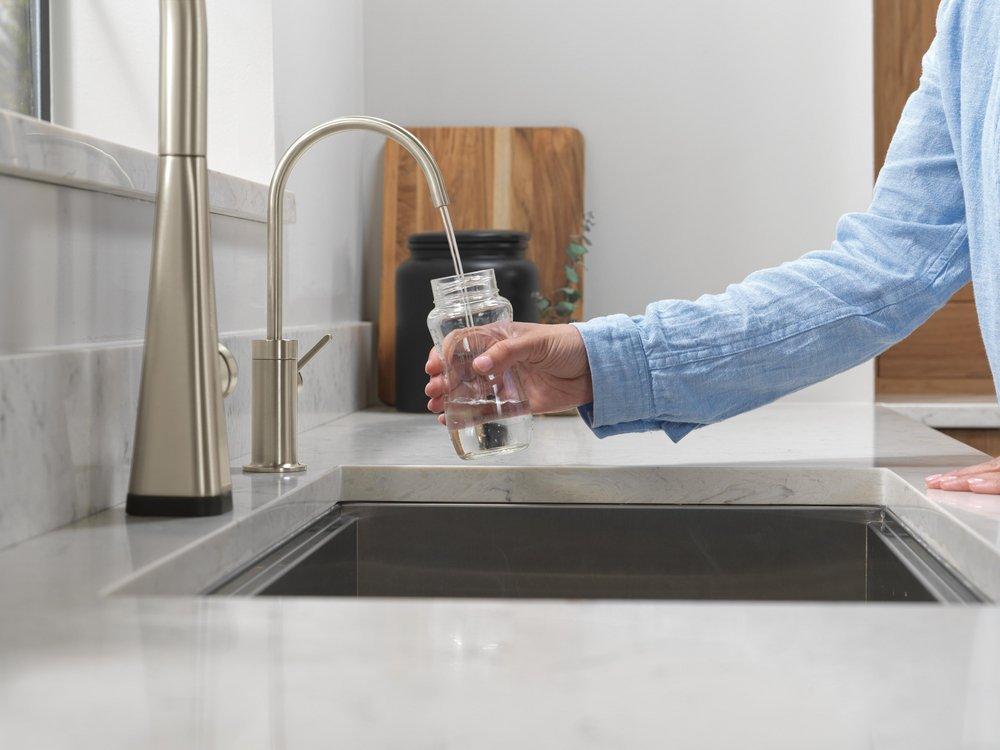 Single Handle Monoblock Bathroom Sink Faucet in Stainless 