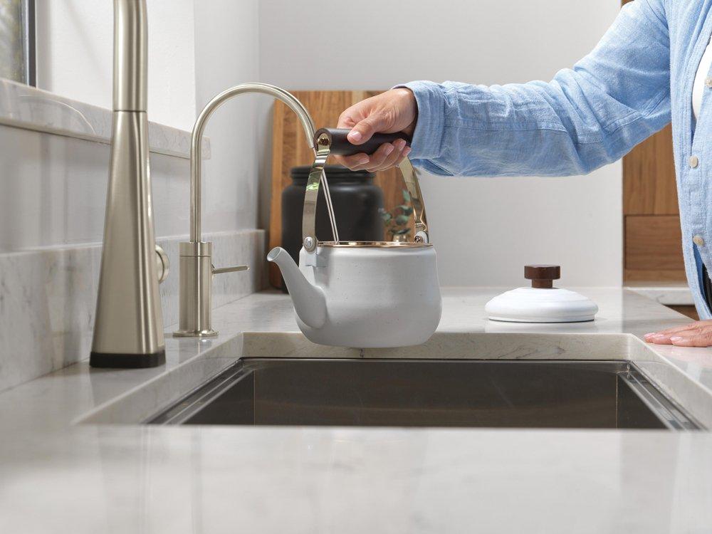 Single Handle Monoblock Bathroom Sink Faucet in Stainless 