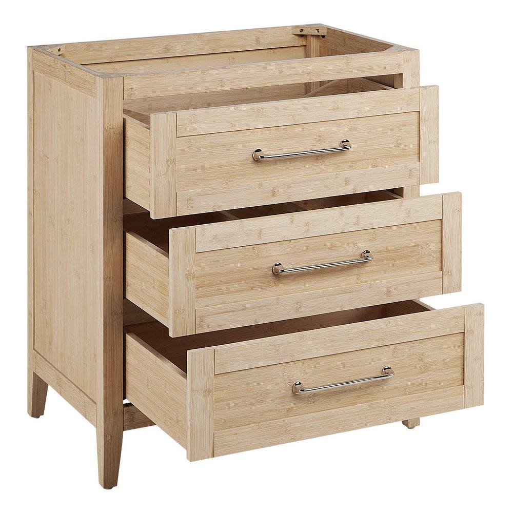 30X21X34 -  BAMBOO VANITY - 3 DRAWERS - SOFT CLOSE UNDERMOUNT DRAWER GLIDES - NICKEL HARDWARE - BAMB 