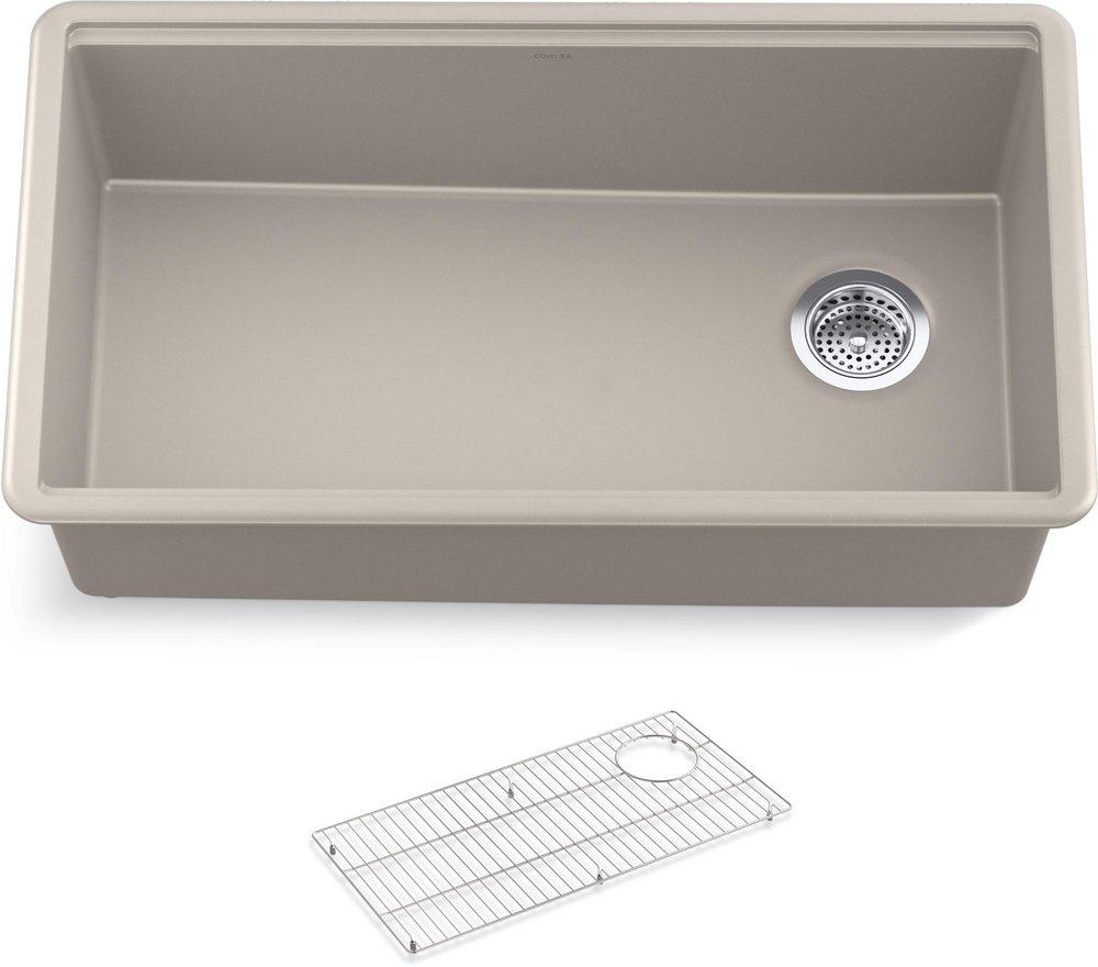33 in. Undermount Composite Single Bowl Kitchen Sink in Matte Taupe 