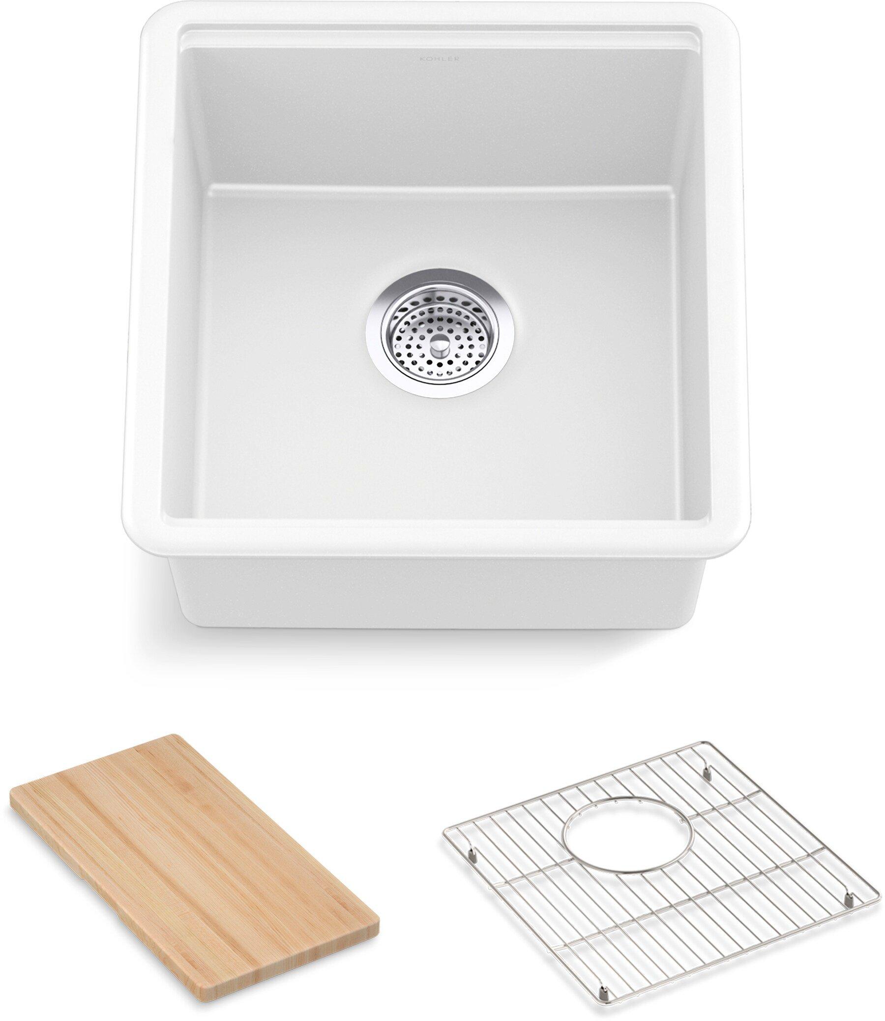 KOHLER Matte White 18 in. Undermount Neoroc&reg; Bar Sink with Accessories 
