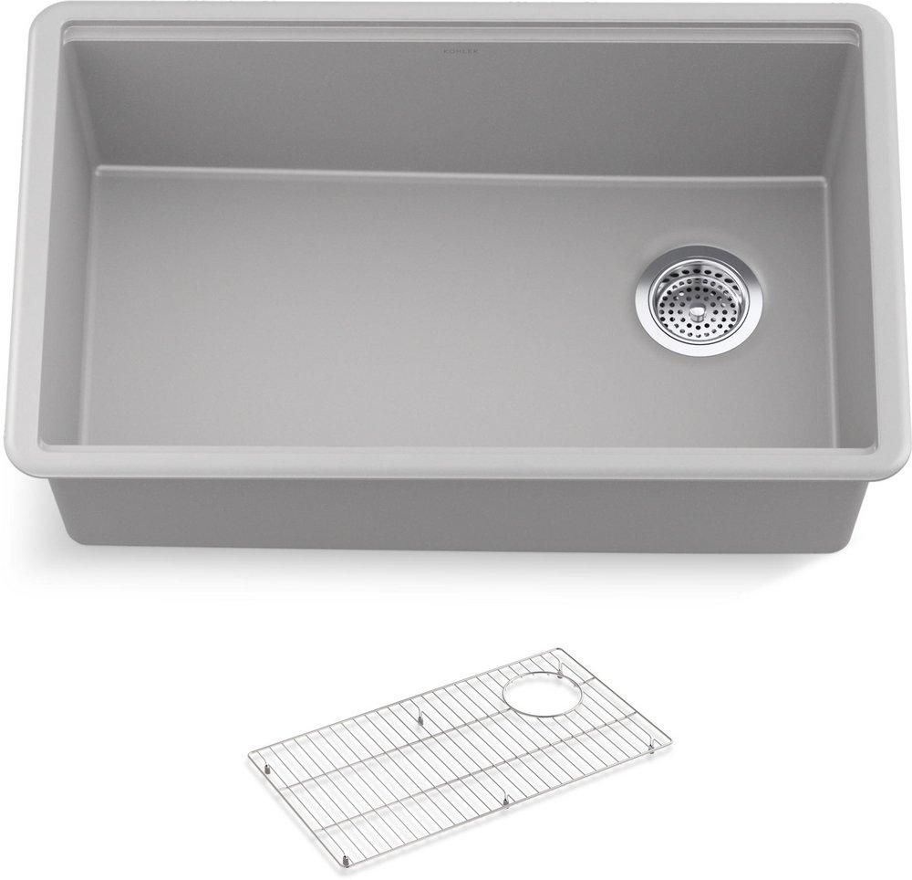 30 in. Undermount Composite Single Bowl Workstation Kitchen Sink in Matte Gray 