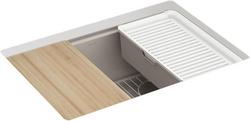 27 in. Undermount Composite Single Bowl Workstation Kitchen Sink in Matte Taupe