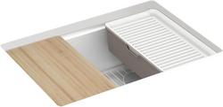 27 in. Undermount Neoroc Single Bowl Workstation Kitchen Sink in Matte White