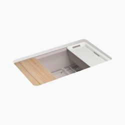 33 in. Undermount Cast Iron Single Bowl Workstation Kitchen Sink in Truffle