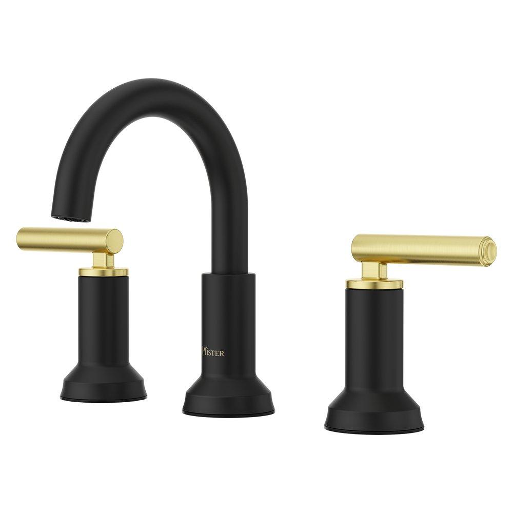 Two Handle Widespread Bathroom Sink Faucet in Matte Black with Brushed Gold 