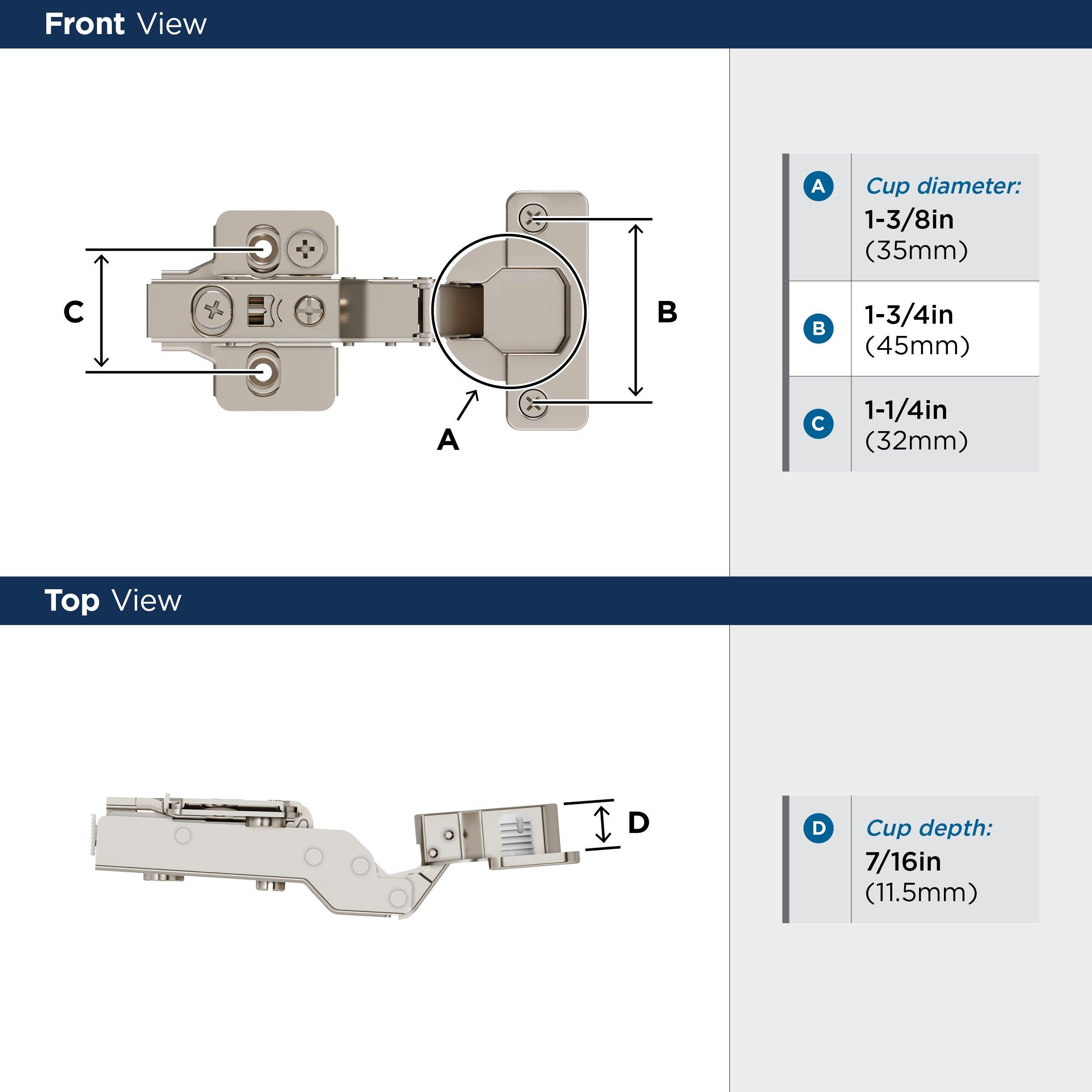 HALF OVERLAY FRAMELESS SOFT CLOSE EURO CONCEALED CABINET HINGE - 1 PAIR 