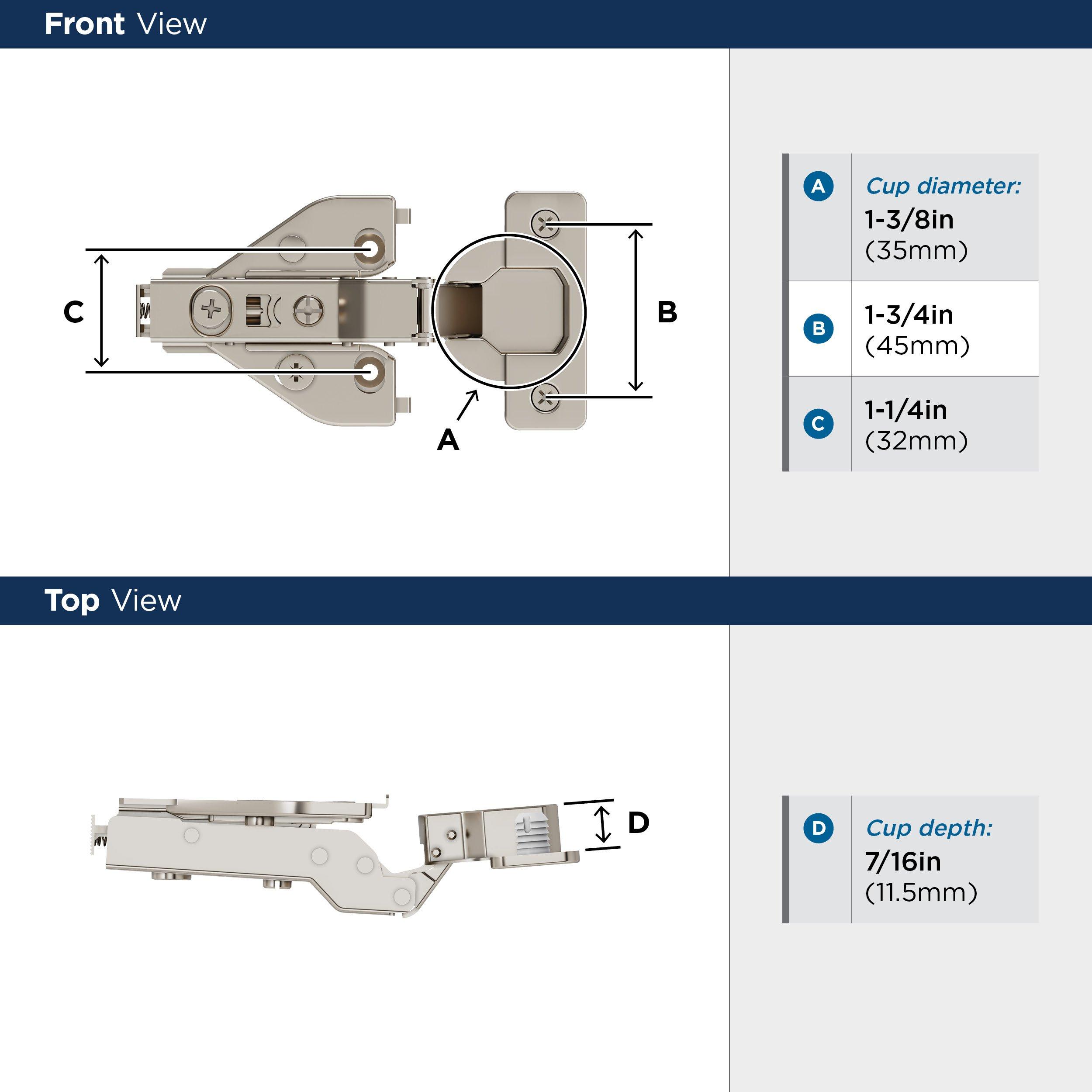 FULL OVERLAY FACE FRAME SOFT CLOSE EURO CONCEALED CABINET HINGE - 1 PAIR 