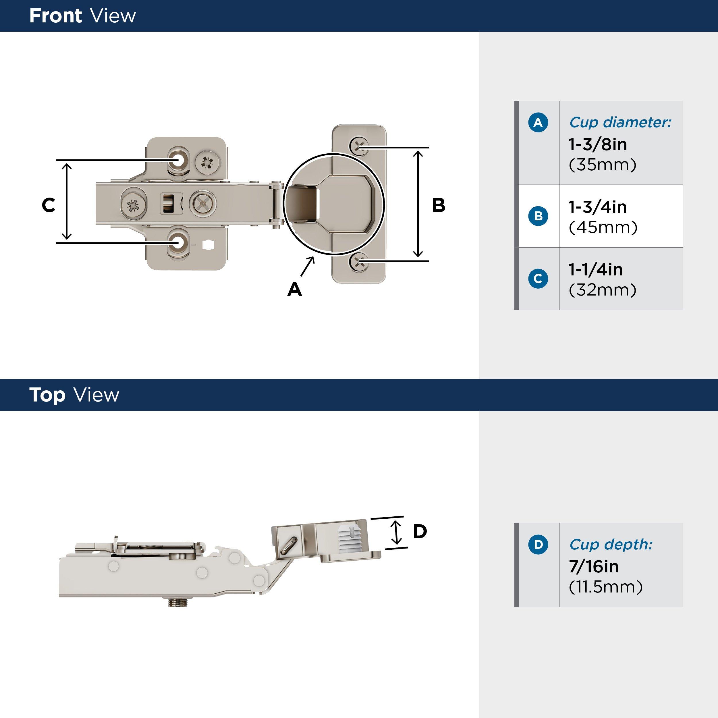 FULL OVERLAY FRAMELESS SOFT CLOSE EURO CONCEALED CABINET HINGE - 1 PAIR 