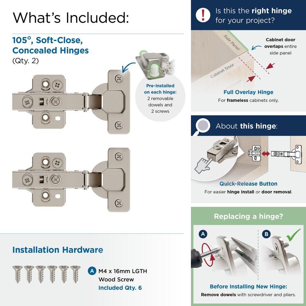 FULL OVERLAY FRAMELESS SOFT CLOSE EURO CONCEALED CABINET HINGE - 1 PAIR 